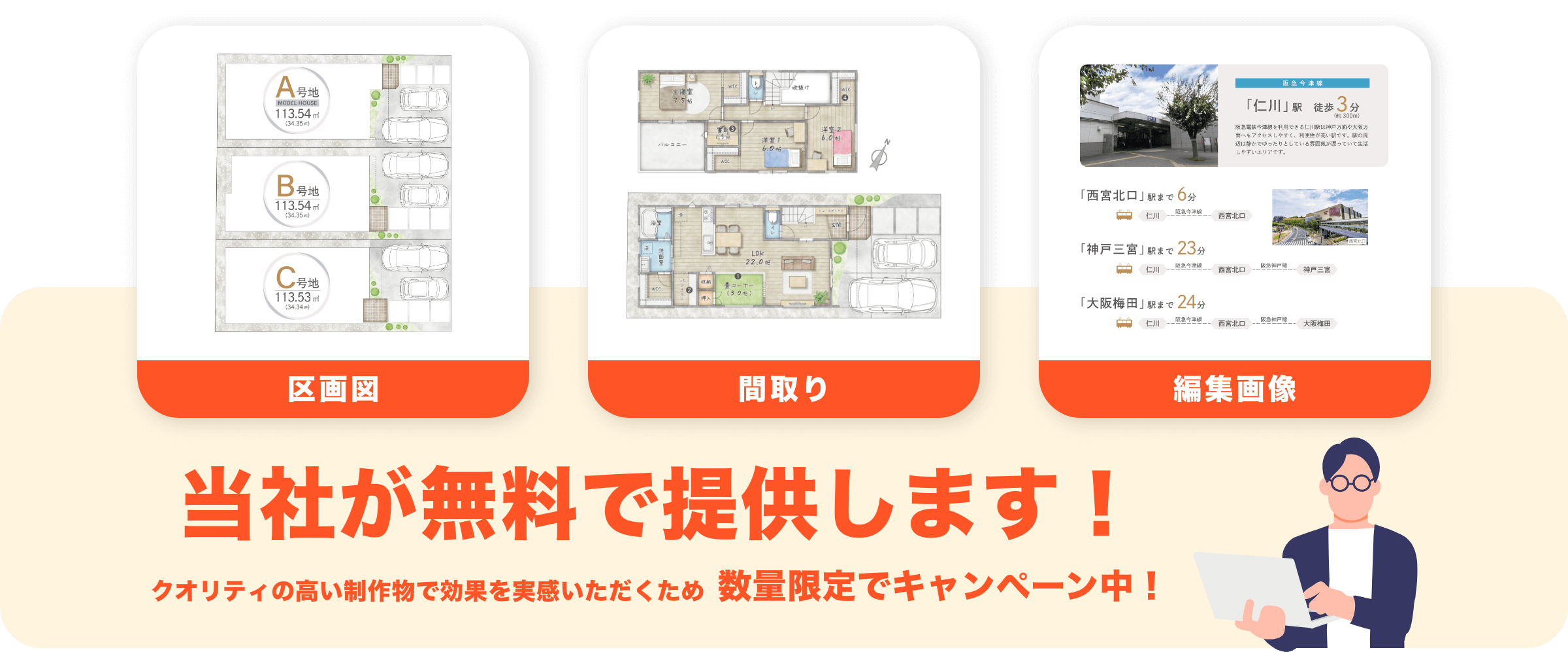 区画図・間取り・編集画像　当社が無料でご提供します！