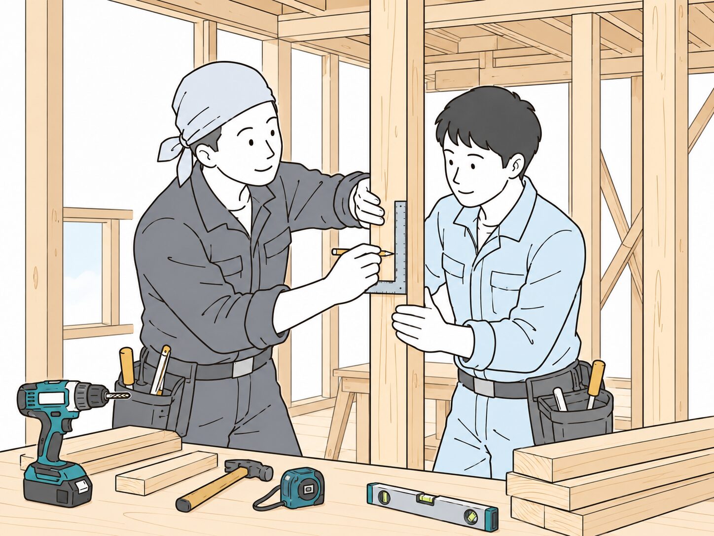 作業・教育を受ける職人