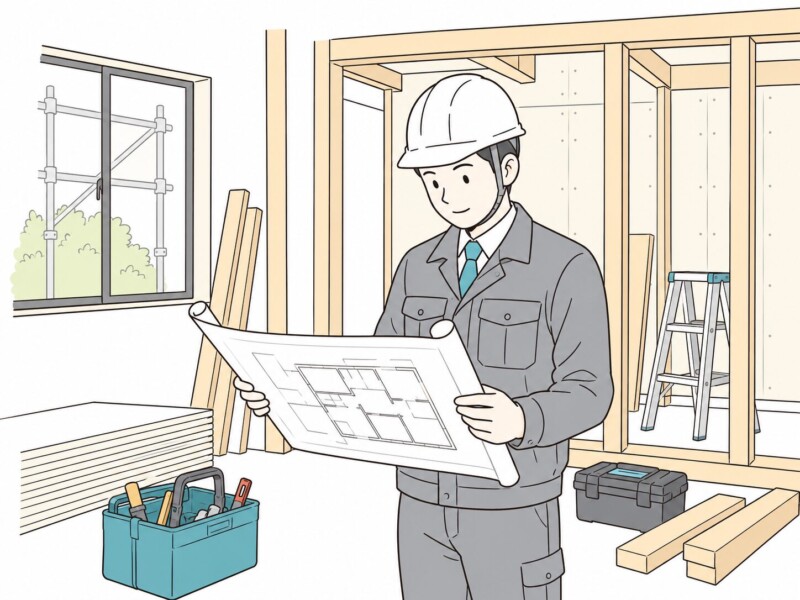 住宅の現場を確認する施工管理者